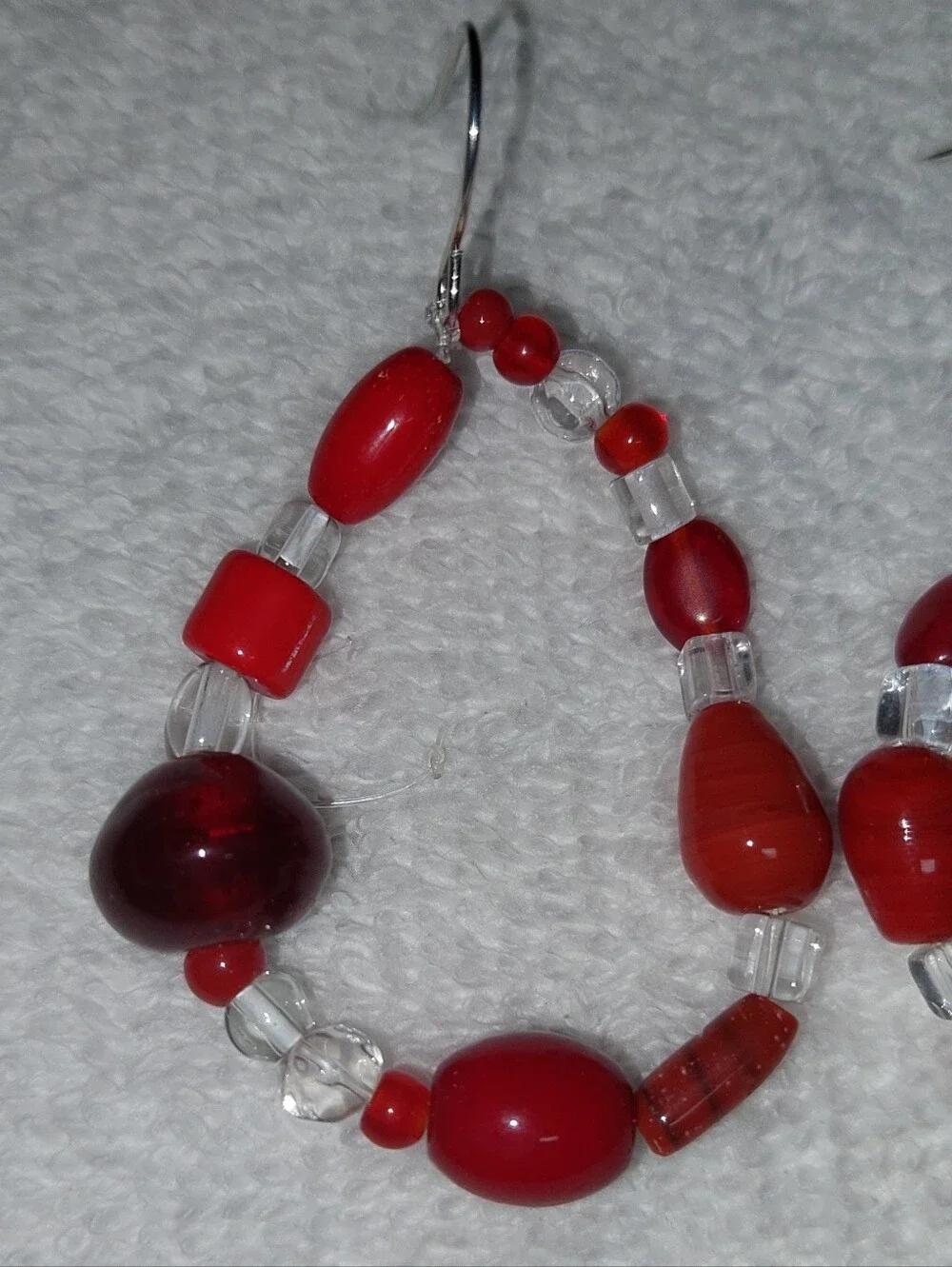 Red Glass Beaded Hoop Earrings - Women Jewelry Handmade